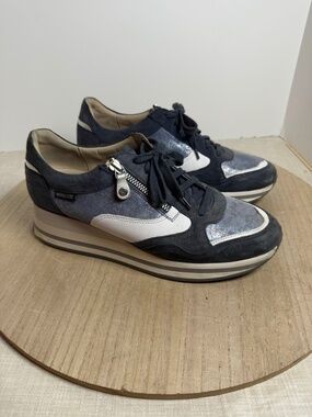 Mephisto Womens Platform Sneakers Blue Leather Zip Lace Comfort EU 41 US 10